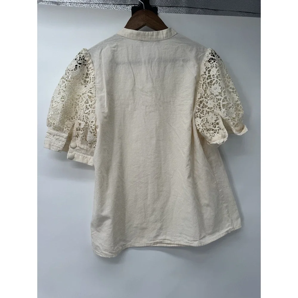 Scarlett‎ Darkness M open knit crochet Blouse Smocked Peasant Poet cottage fairy